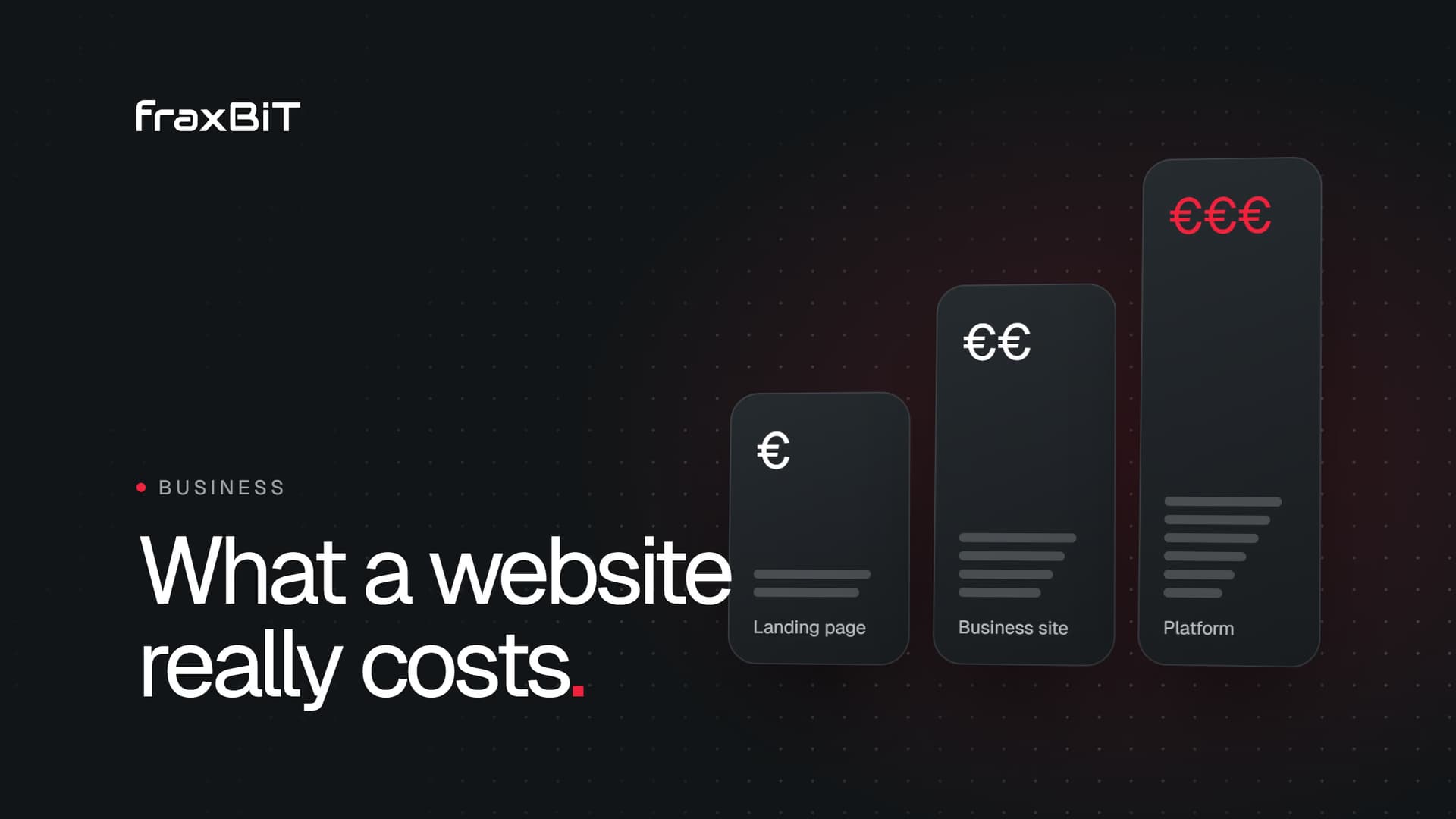 Illustration: three website price tiers, from a landing page to a custom platform