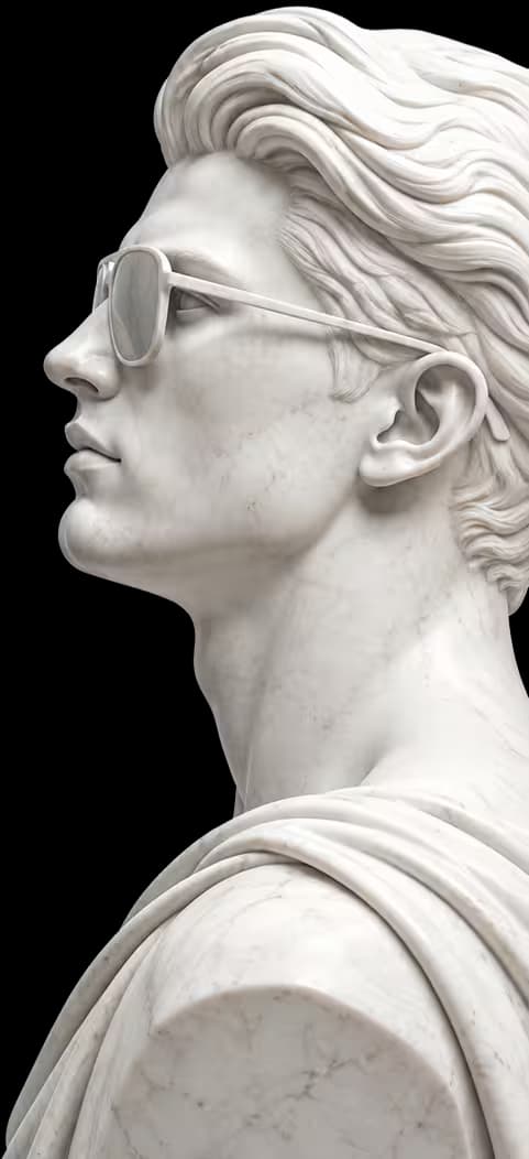 Flawless marble statue with sunglasses: a brand after fraxBIT