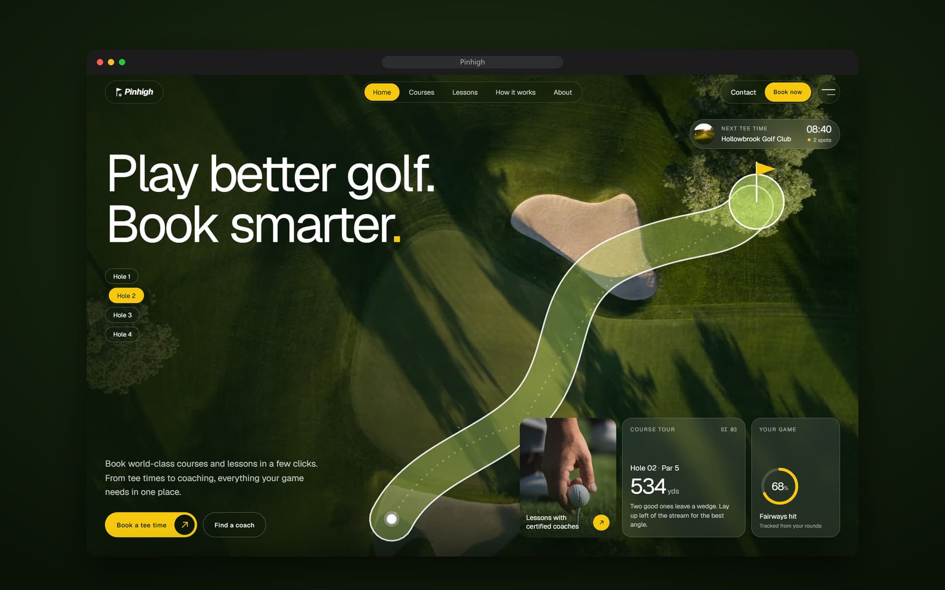 Pinhigh Golf Booking Platform website mockup