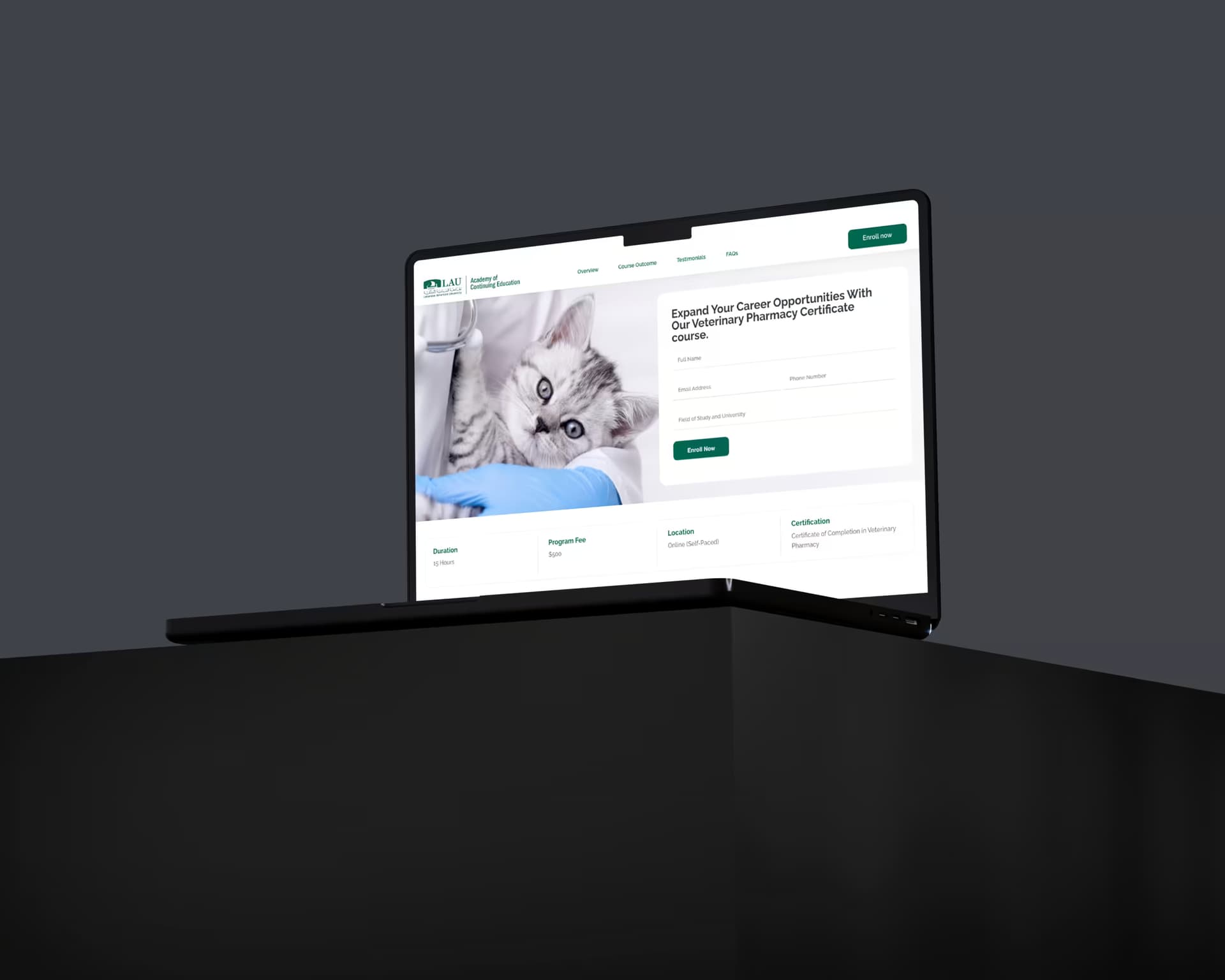Veterinary Course Website website mockup