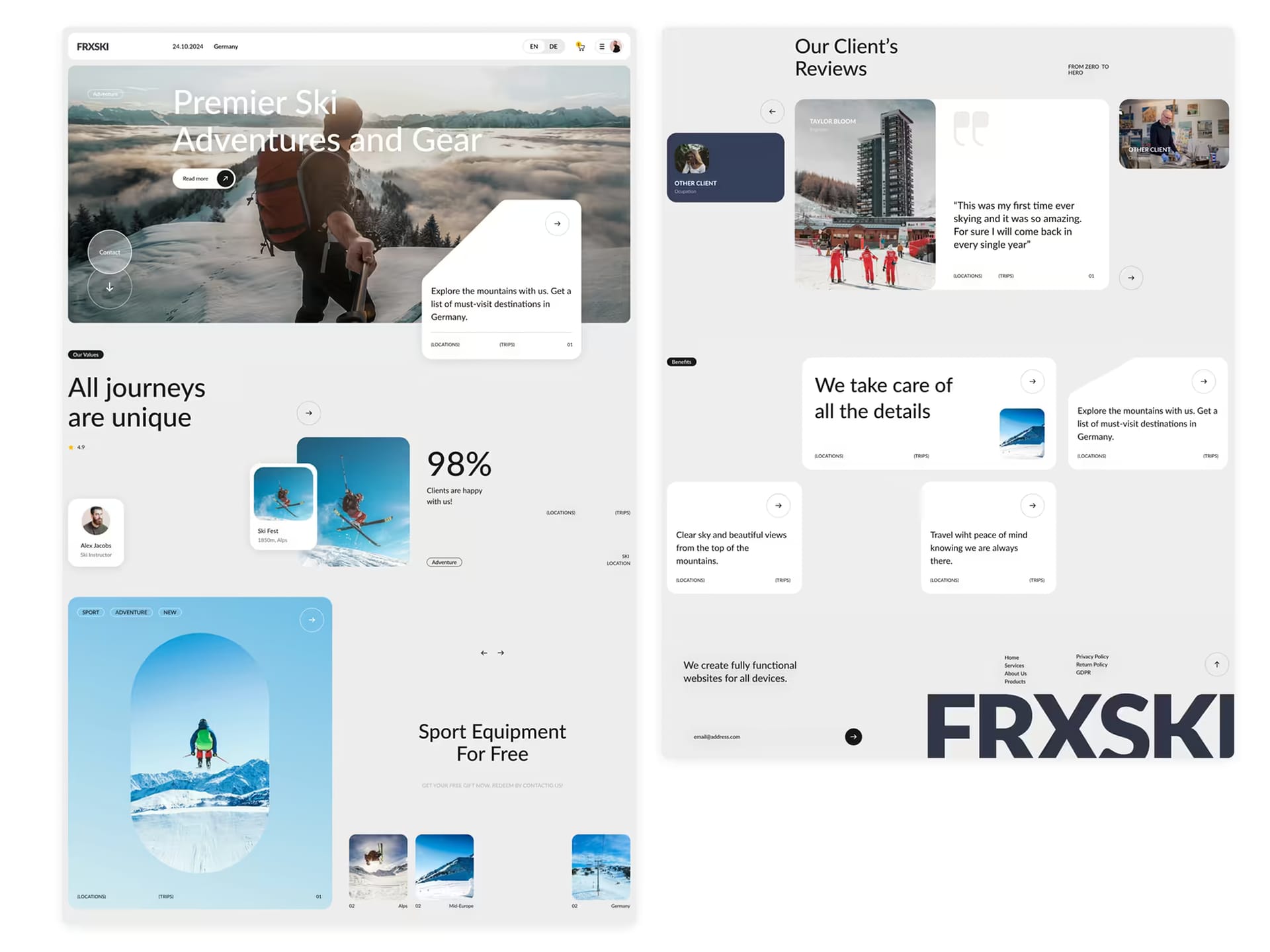 Adventure Website: design screens 1