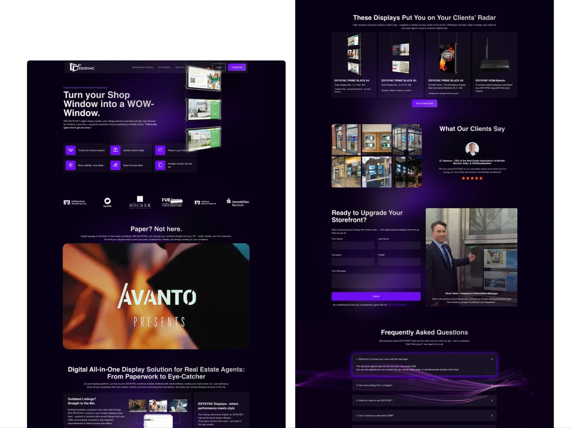 Digital Display Showcase Website: design screens 1