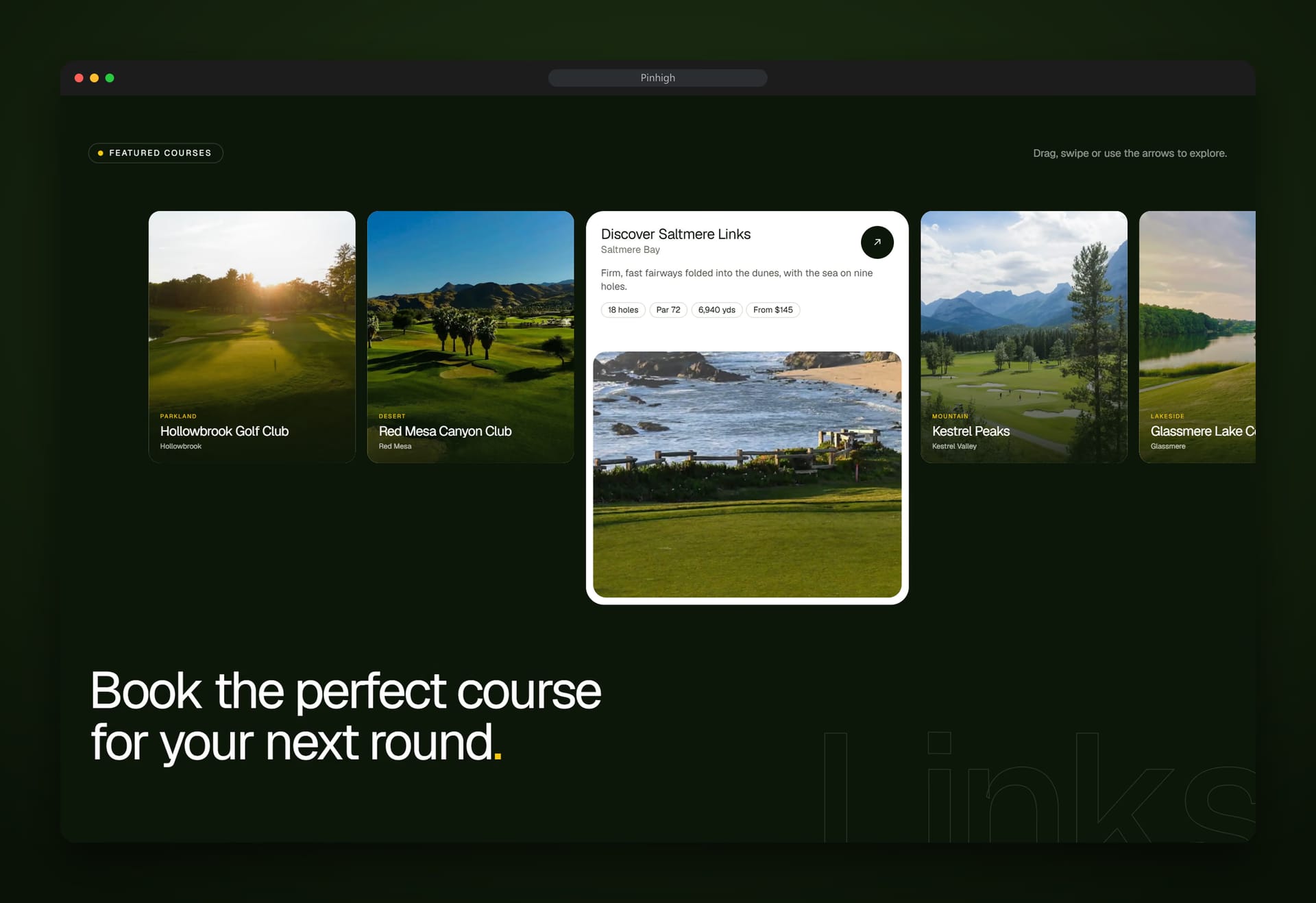 Pinhigh Golf Booking Platform: design screens 1