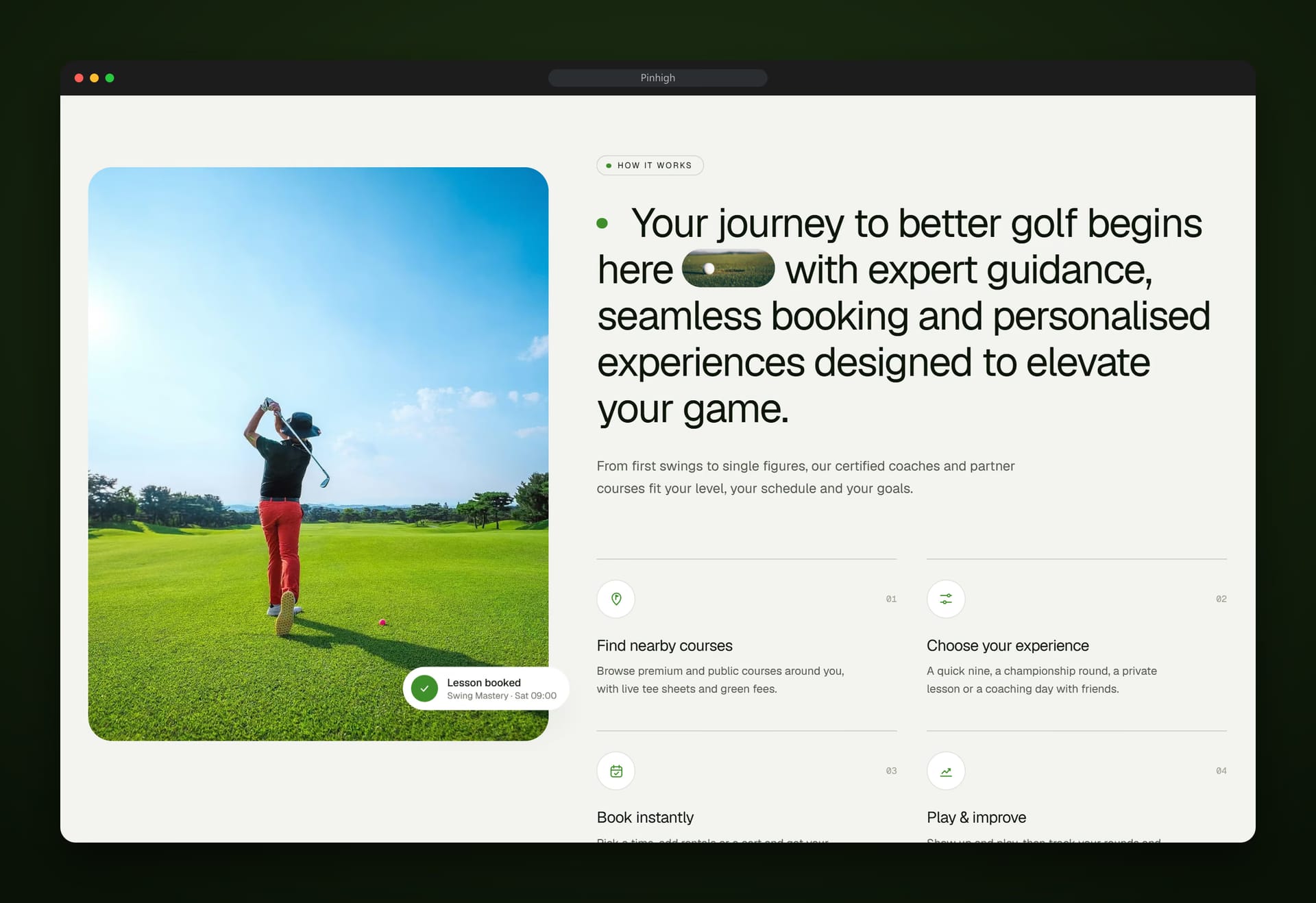 Pinhigh Golf Booking Platform: design screens 2