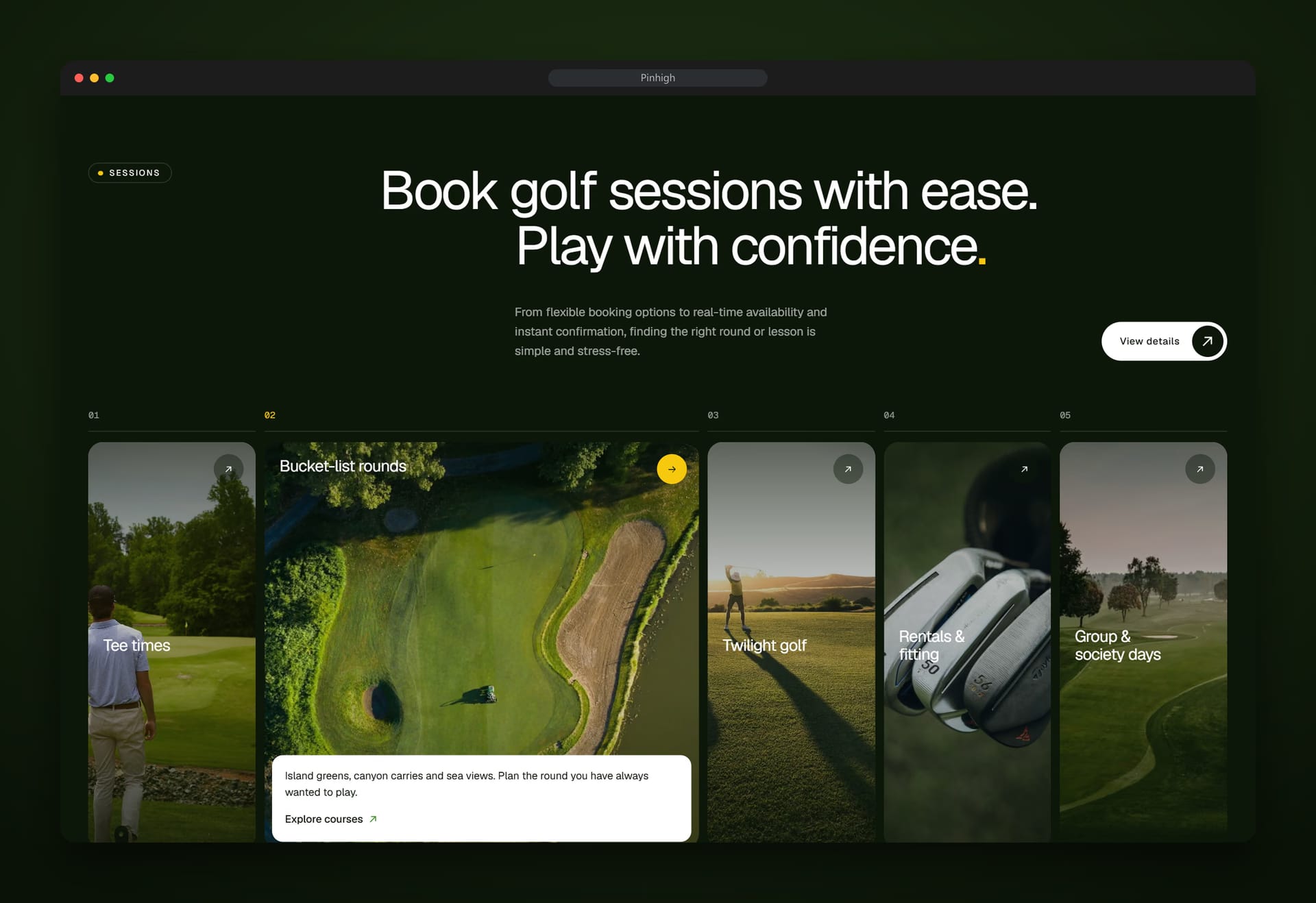 Pinhigh Golf Booking Platform: design screens 3