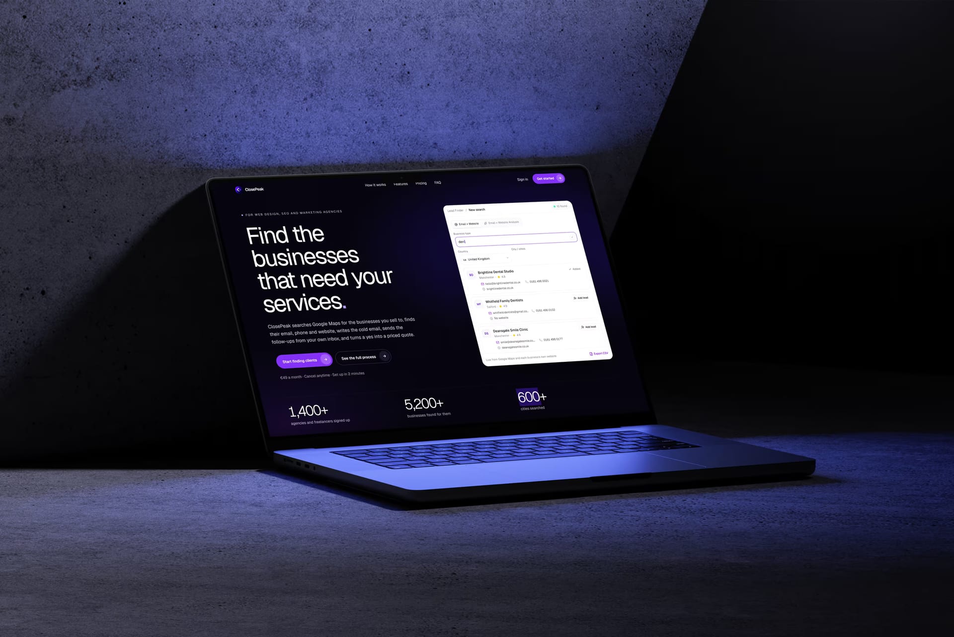 ClosePeak SaaS Platform: website mockup