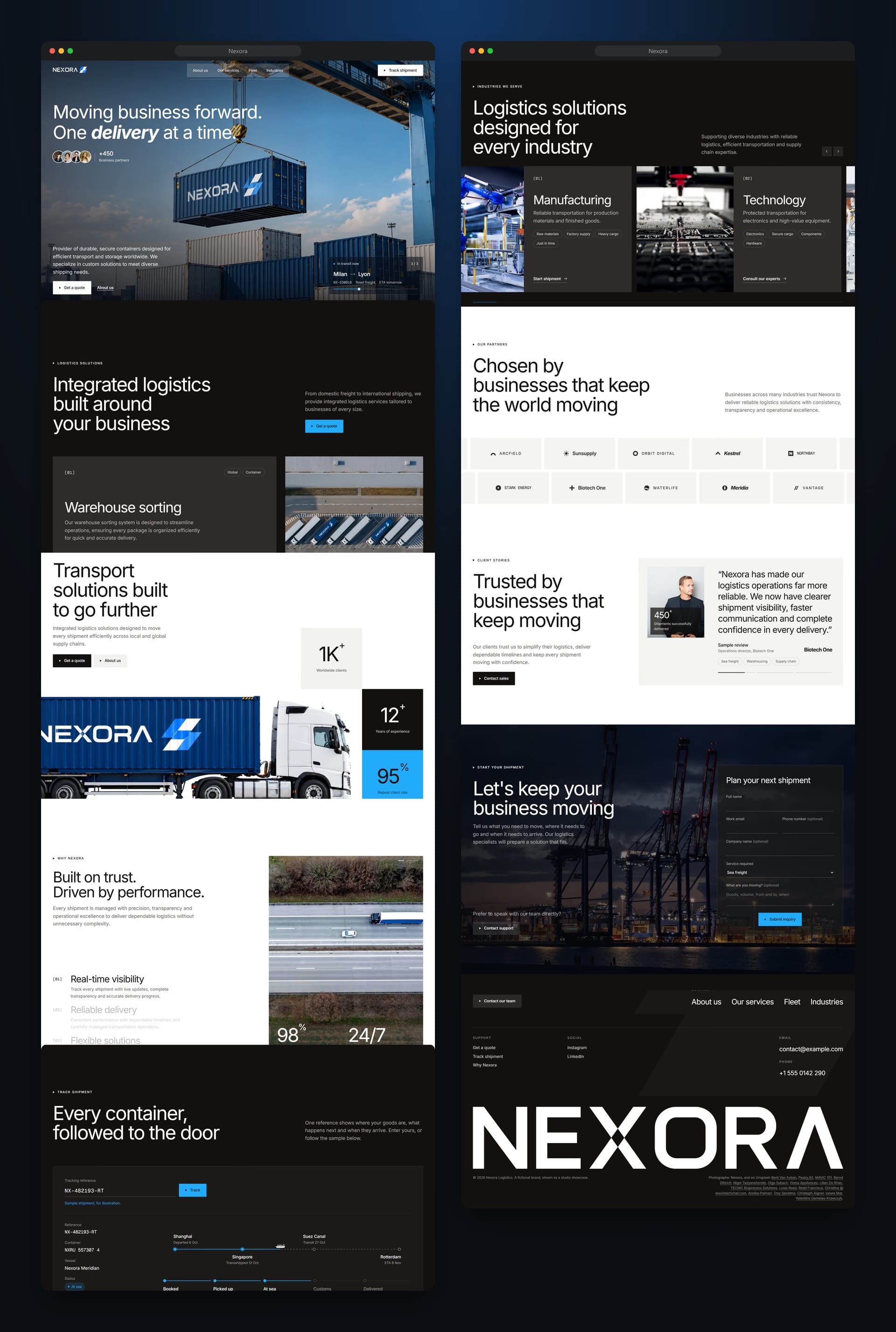 Nexora Logistics Website: design screens 1